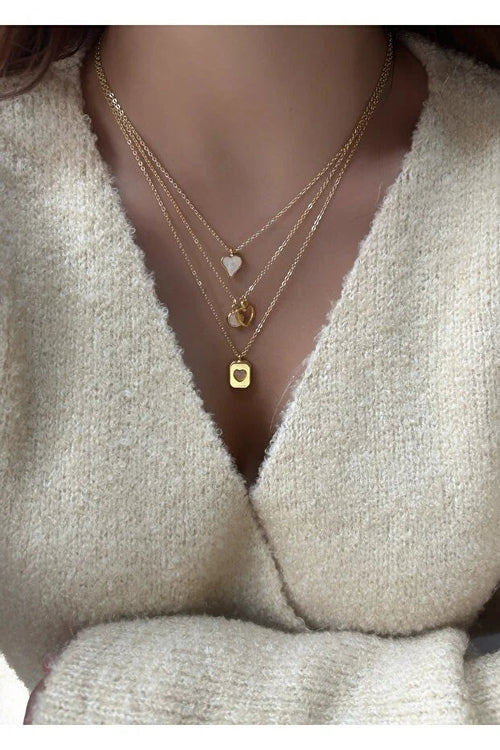 Conjunto De 3 Collares Con Dije De Corazón Para Mujer, Joyería Elegante En Capas