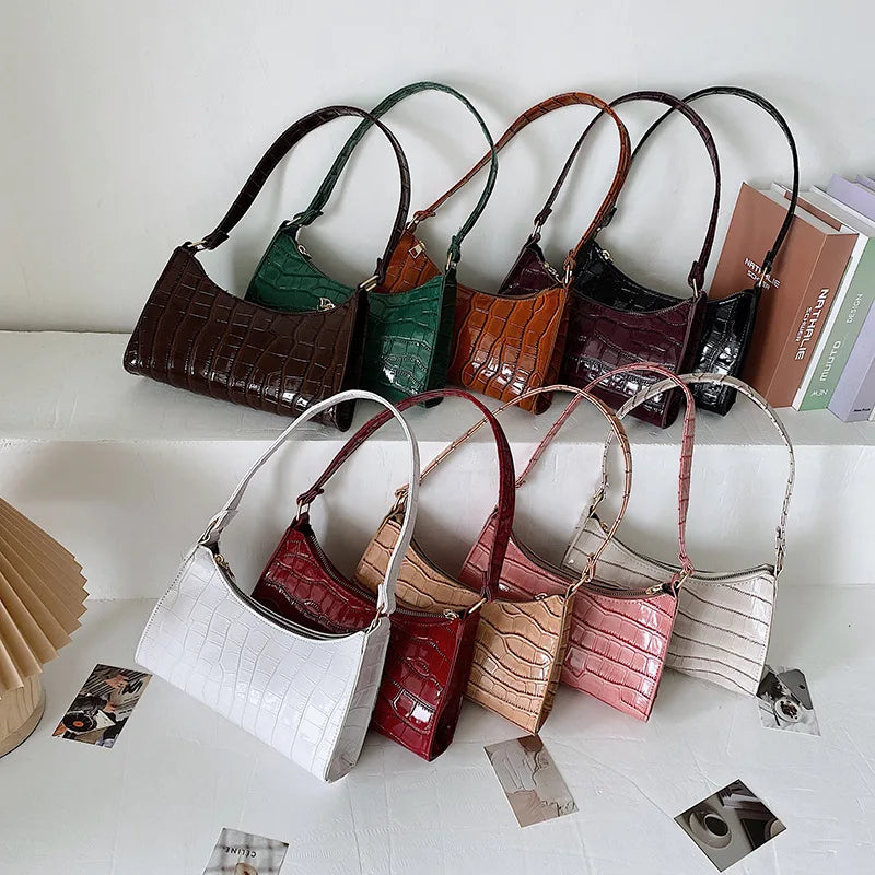 Bolso Pequeño Retro Con Estampado De Cocodrilo