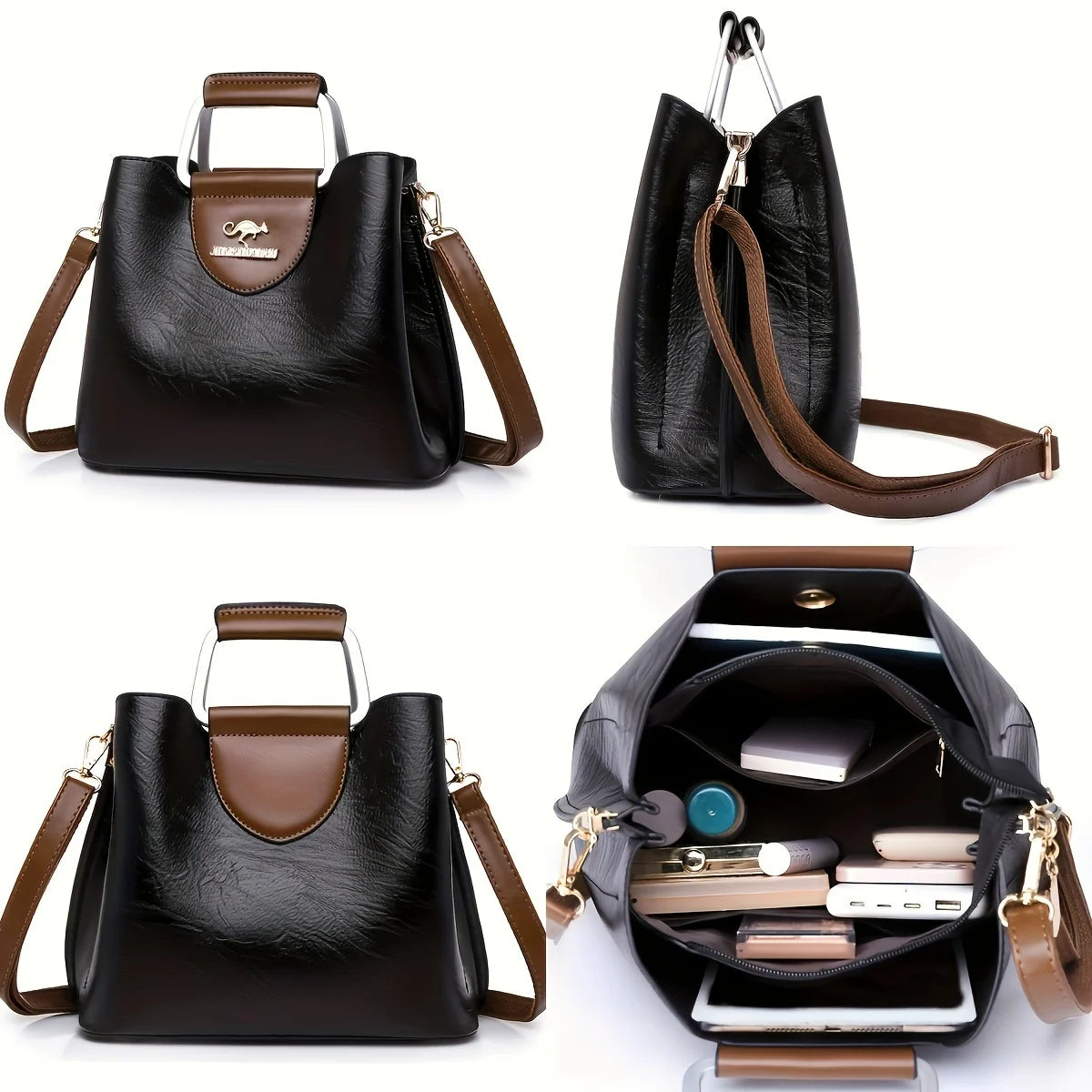 Bolso Tote Vintage Con Múltiples Bolsillos Para Mujer